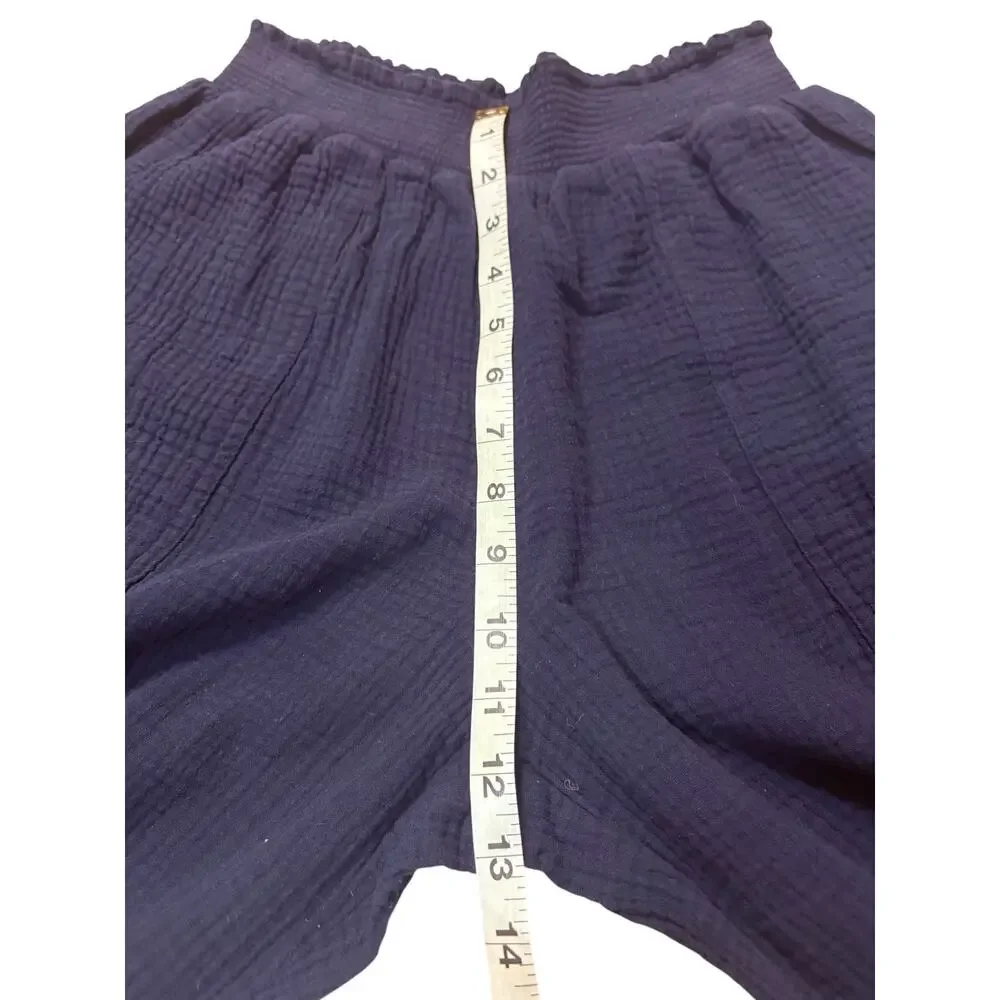 Magaschoni Organic Slub Cotton Navy Wide Leg Cropped Pants L Casual Resort Beach